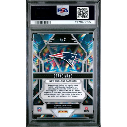 Graded PSA 9 2024 Panini Prizm Drake Maye #2 Prizmatic Rookie RC Patriots Card