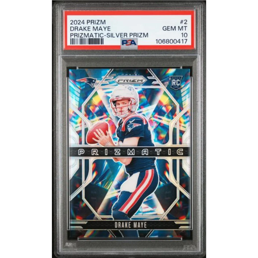 Graded 2024 Panini Prizm Drake Maye #2 Prizmatic Silver Prizm Rookie RC Football Card PSA 10 Gem Mint | Hall of Fame Sports Memorabilia | vintageantiquesgifts.com