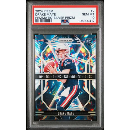 Graded 2024 Panini Prizm Drake Maye #2 Prizmatic Silver Prizm Rookie RC Football Card PSA 10 Gem Mint | Hall of Fame Sports Memorabilia | vintageantiquesgifts.com
