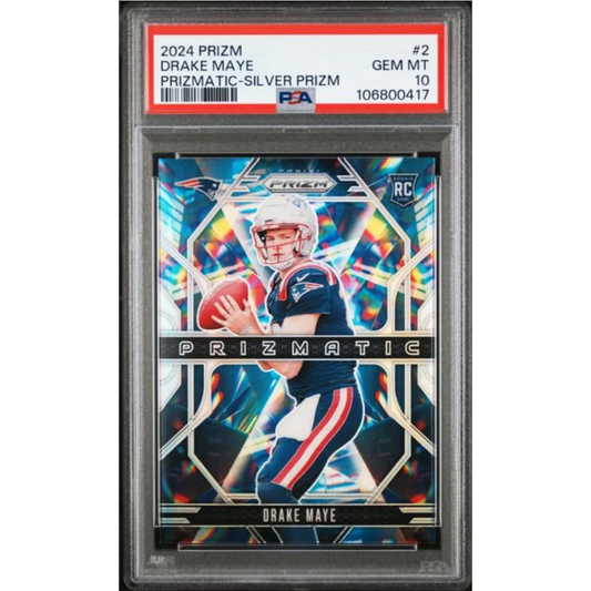 Graded 2024 Panini Prizm Drake Maye #2 Prizmatic Silver Prizm Rookie RC Football Card PSA 10 Gem Mint | Hall of Fame Sports Memorabilia | vintageantiquesgifts.com