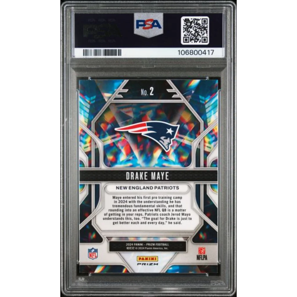 Graded 2024 Panini Prizm Drake Maye #2 Prizmatic Silver Prizm Rookie RC Football Card PSA 10 Gem Mint | PSA 10 Gem Mint Graded Rookie Card | vintageantiquesgifts.com