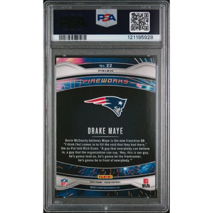 Graded 2024 Panini Prizm Drake Maye #22 Fireworks Green Wave Rookie RC Football Card PSA 10 Gem Mint | PSA 10 Gem Mint Graded Rookie Card | vintageantiquesgifts.com