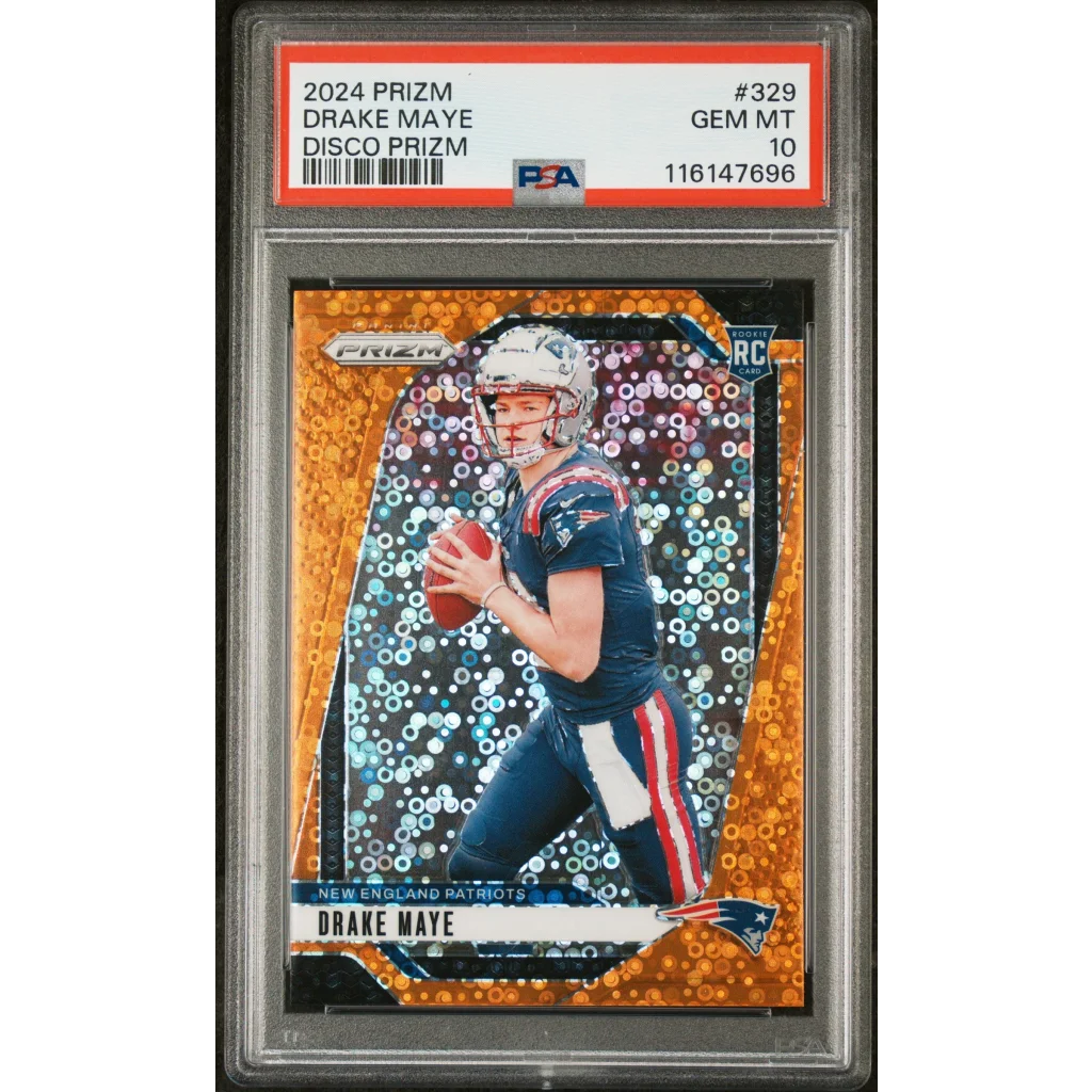 Graded PSA 10 2024 Prizm Disco Drake Maye #329 Rookie RC Patriots Card