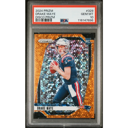 Graded PSA 10 2024 Prizm Disco Drake Maye #329 Rookie RC Patriots Card