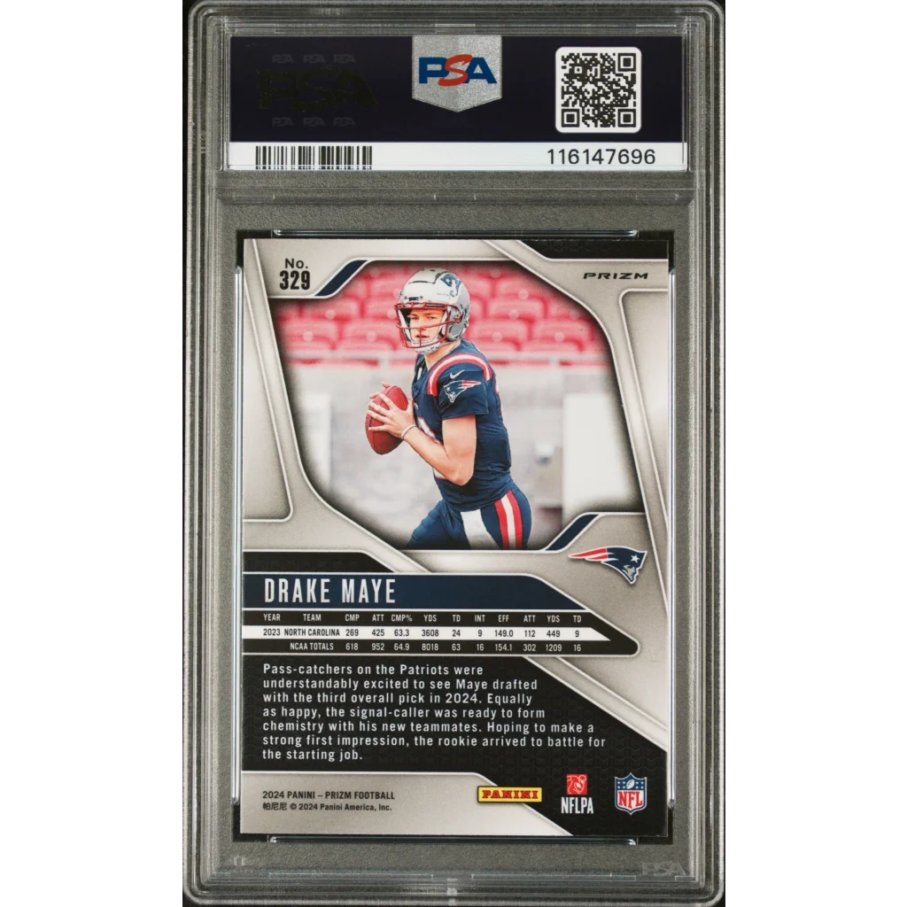 Graded PSA 10 2024 Panini Prizm Drake Maye #329 Disco Rookie RC Card