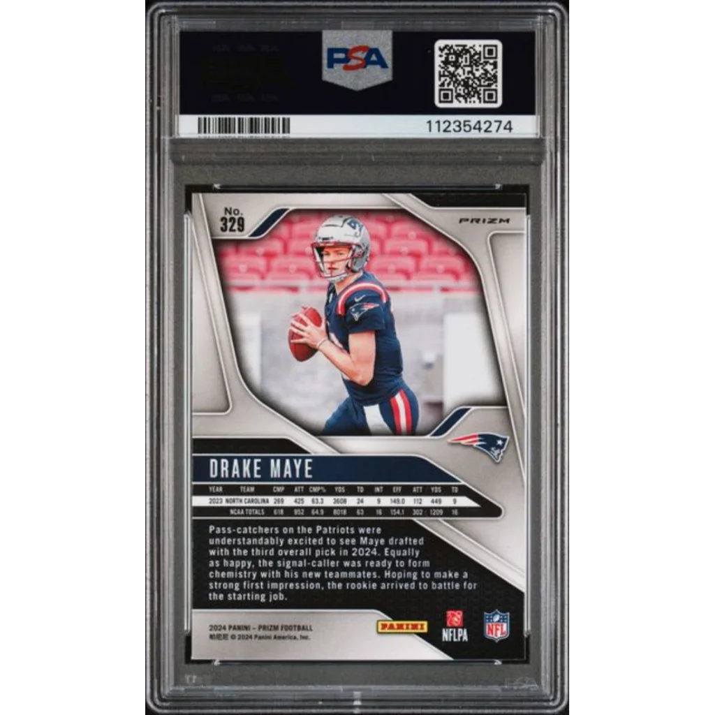 Graded 2024 Panini Prizm Drake Maye #329 Lazer Prizm Rookie RC Football Card PSA 10 Gem Mint | PSA 10 Gem Mint Graded Rookie Card | vintageantiquesgifts.com