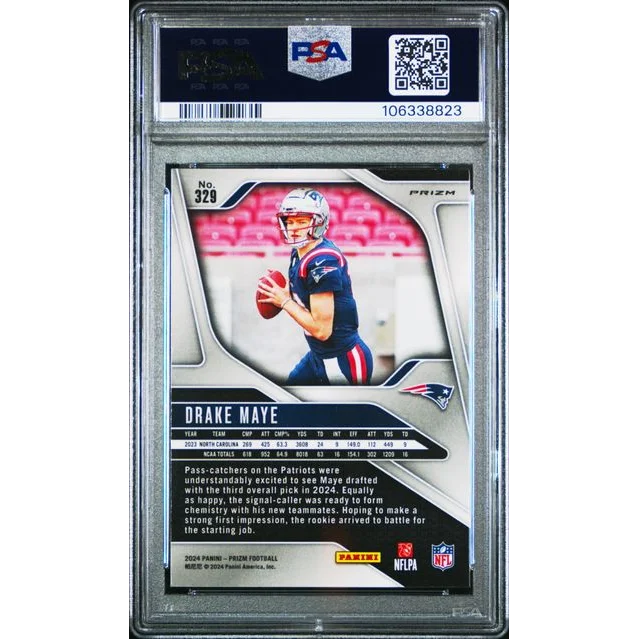Graded PSA 10 Drake Maye 2024 Panini Prizm Orange Ice Rookie RC card