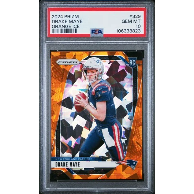 Graded 2024 Panini Prizm Drake Maye #329 Orange Ice RC PSA 10 Gem Mint