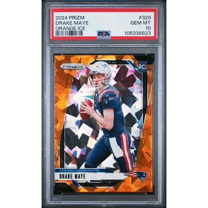Graded 2024 Panini Prizm Drake Maye #329 Orange Ice RC PSA 10 Gem Mint