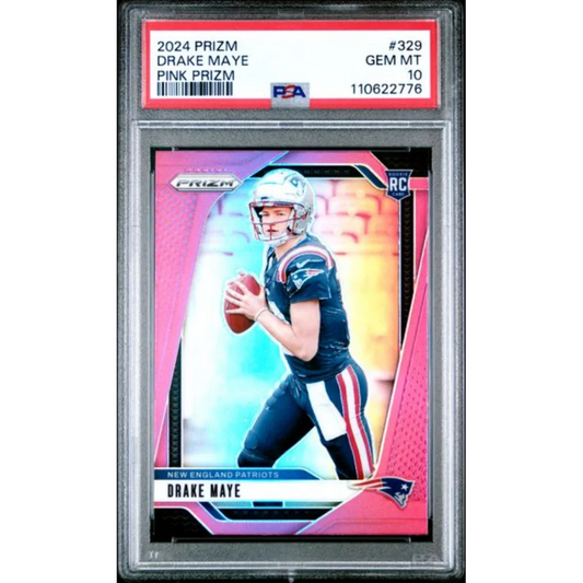 Graded 2024 Panini Prizm Drake Maye #329 Pink Prizm Rookie RC Football Card PSA 10 Gem Mint | Hall of Fame Sports Memorabilia | vintageantiquesgifts.com