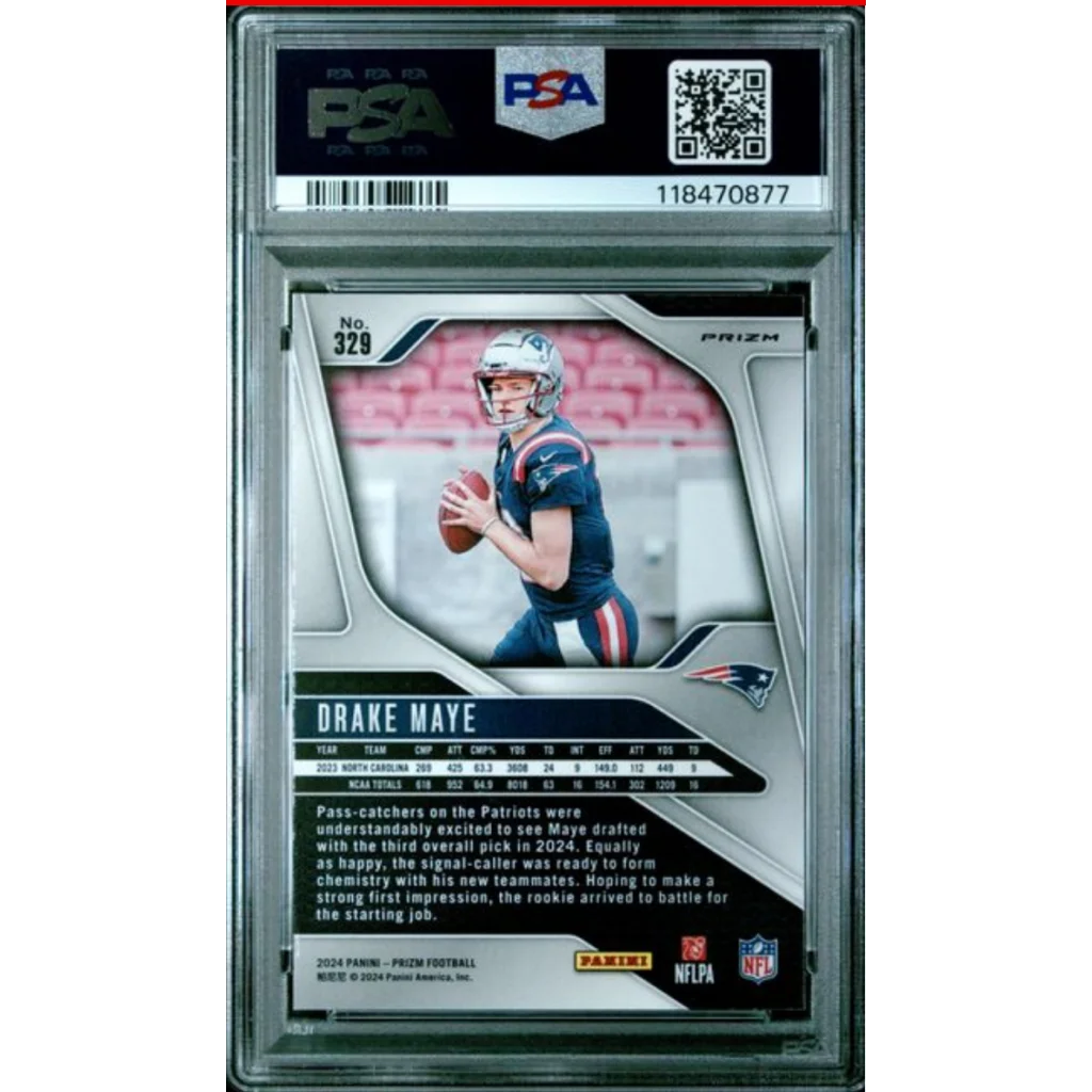 PSA 10 Graded 2024 Panini Prizm Drake Maye #329 Pink Wave Rookie RC Patriots Card