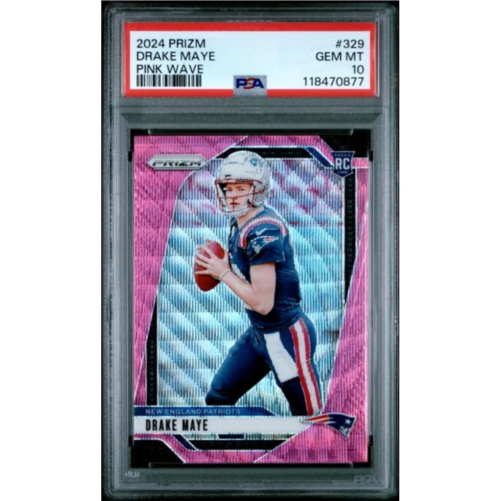 Graded PSA 10 2024 Panini Prizm Drake Maye #329 Pink Wave Rookie Card