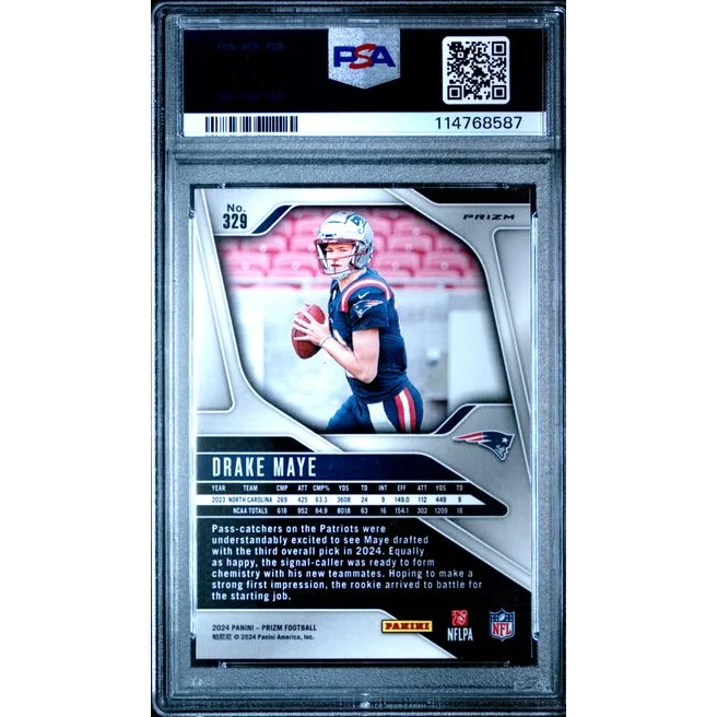 Graded PSA 10 2024 Panini Prizm Drake Maye #329 Red White Blue Rookie RC Patriots