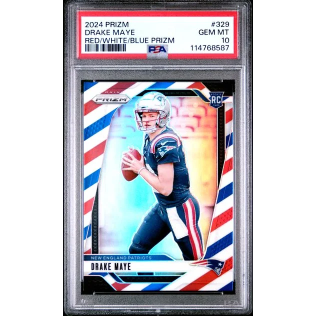 Graded 2024 Panini Prizm Drake Maye Red White Blue Rookie PSA 10