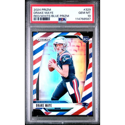 Graded 2024 Panini Prizm Drake Maye Red White Blue Rookie PSA 10