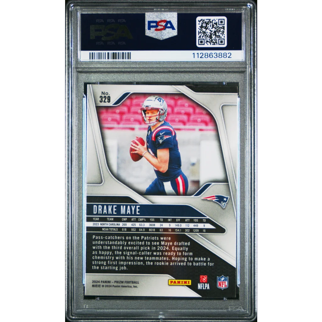Graded 2024 Panini Prizm Drake Maye #329 Rookie RC Football Card PSA 10 Gem Mint | PSA 10 Gem Mint Graded Rookie Card | vintageantiquesgifts.com
