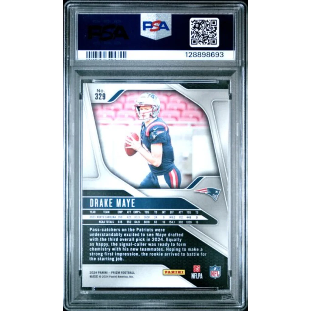 Graded 2024 Panini Prizm Drake Maye #329 Rookie RC Football Card PSA 9 Mint | PSA 9 Mint Graded Rookie Card | vintageantiquesgifts.com