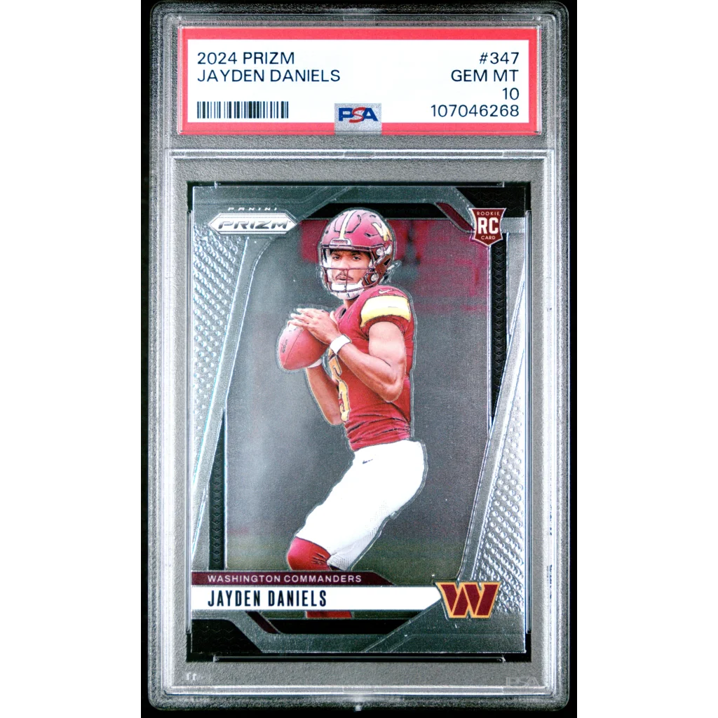 Graded 2024 Prizm Jayden Daniels rookie card in PSA case ready to ship