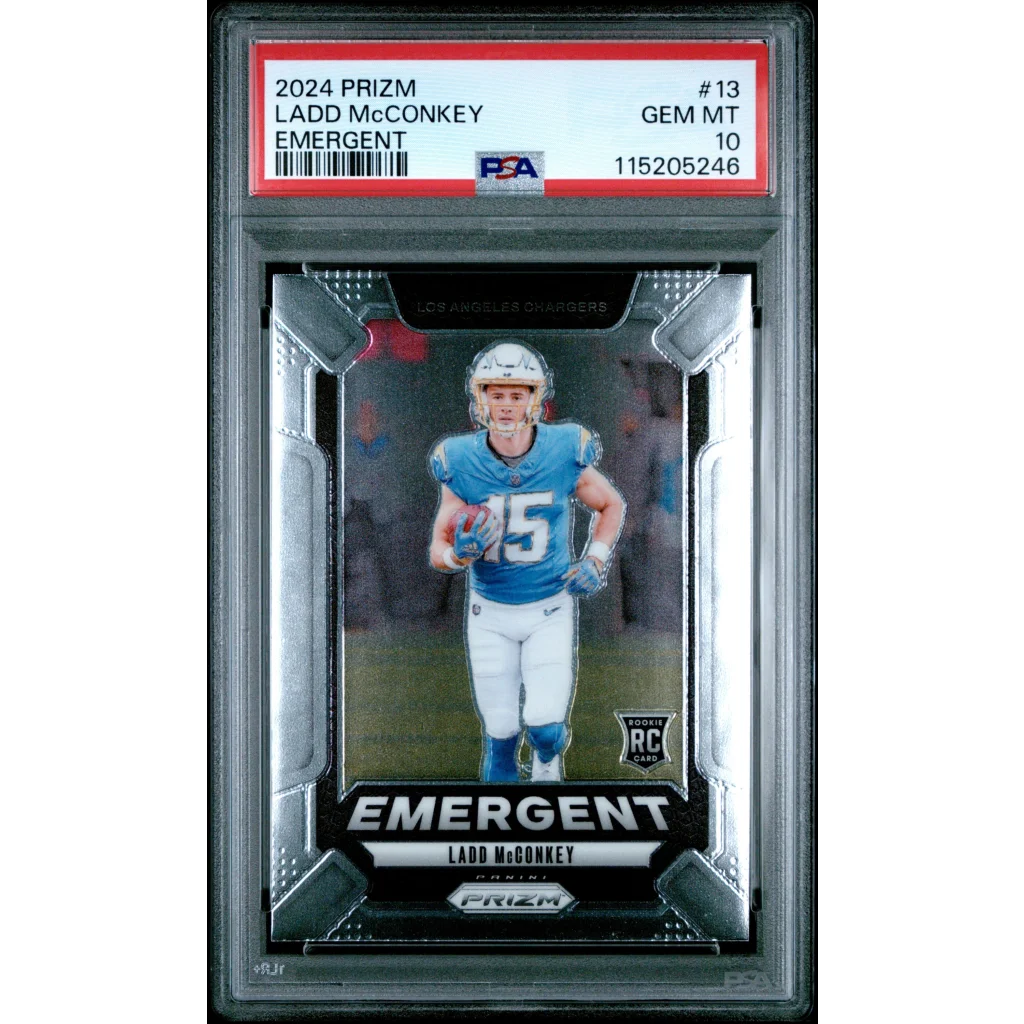 Graded 2024 Prizm Ladd McConkey Emergent football card GEM MT 10 PSA 10 Chargers Rookie