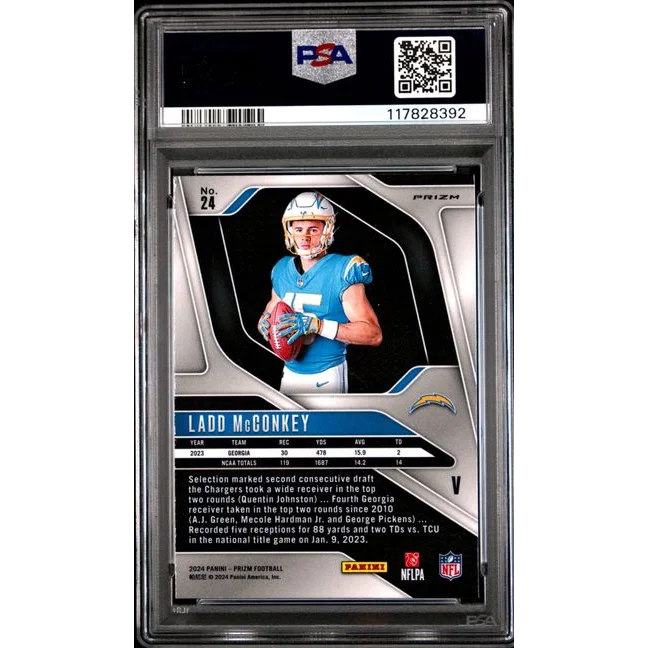 Graded 2024 Panini Prizm Ladd McConkey #24 Rookie Variation RC Football Card PSA 9 Mint | PSA 9 Mint Graded Rookie Card | vintageantiquesgifts.com