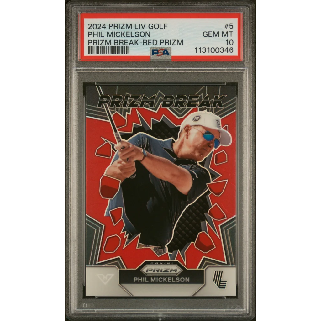 PSA graded Phil Mickelson Red Prizm LIV Golf Card, Panini Prizm LIV trading card