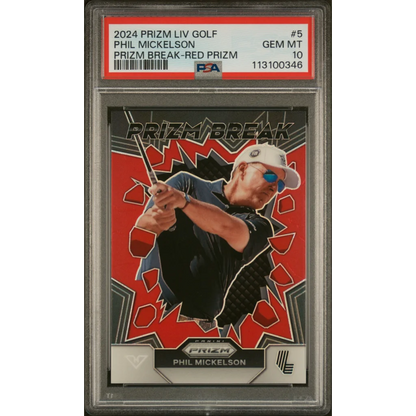 PSA graded Phil Mickelson Red Prizm LIV Golf Card, Panini Prizm LIV trading card