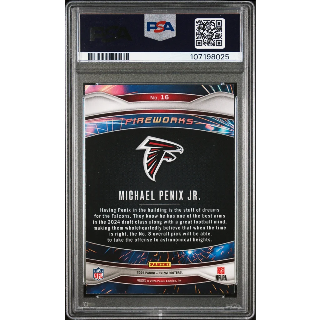 Graded 2024 Panini Prizm Michael Penix Jr #16 Fireworks Rookie RC Football Card PSA 10 Gem Mint | PSA 10 Gem Mint Graded Rookie Card | vintageantiquesgifts.com