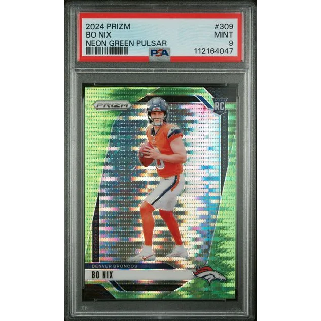 Graded PSA 9 2024 Panini Prizm Neon Green Pulsar Bo Nix Broncos RC #309