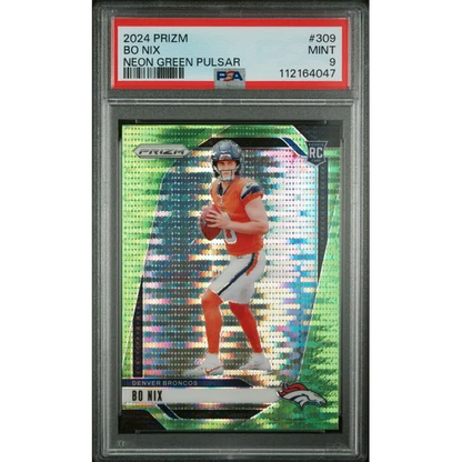 Graded PSA 9 2024 Panini Prizm Neon Green Pulsar Bo Nix Broncos RC #309