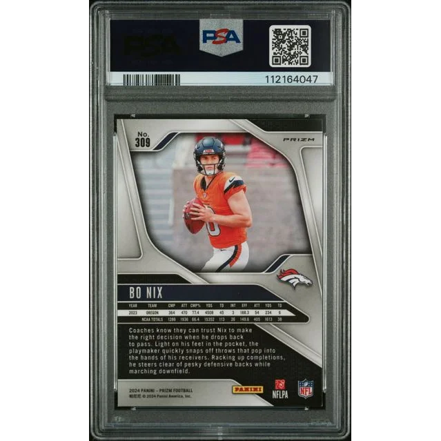 Graded PSA 9 2024 Panini Prizm Neon Green Pulsar Bo Nix #309 Rookie Card
