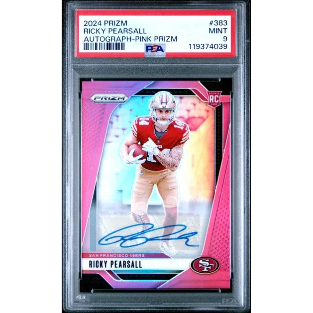 Graded 2024 Panini Prizm Ricky Pearsall #383 Pink Prizm Autograph Rookie RC Football Card PSA 9 Mint