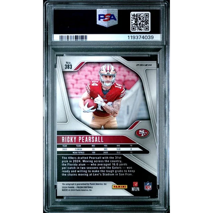 Graded 2024 Panini Prizm Ricky Pearsall #383 Pink Prizm Autograph Rookie RC Football Card PSA 9 Mint | PSA 9 Mint Graded Rookie Card | vintageantiquesgifts.com