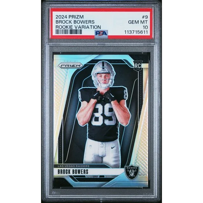 Graded 2024 Panini Prizm Rookie Variation Brock Bowers #9 Rookie RC Football Card PSA 10 Gem Mint