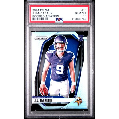 Graded 2024 Panini Prizm Rookie Variation JJ McCarthy #13 Rookie RC Football Card PSA 10 Gem Mint | Hall of Fame Sports Memorabilia | vintageantiquesgifts.com