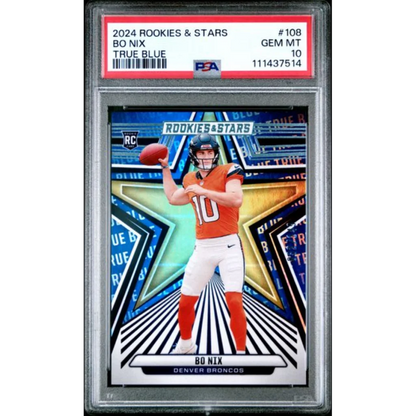 Graded 2024 Panini Rookies Stars Bo Nix #108 True Blue /149 Rookie RC Football Card PSA 10 Gem Mint | Hall of Fame Sports Memorabilia | vintageantiquesgifts.com