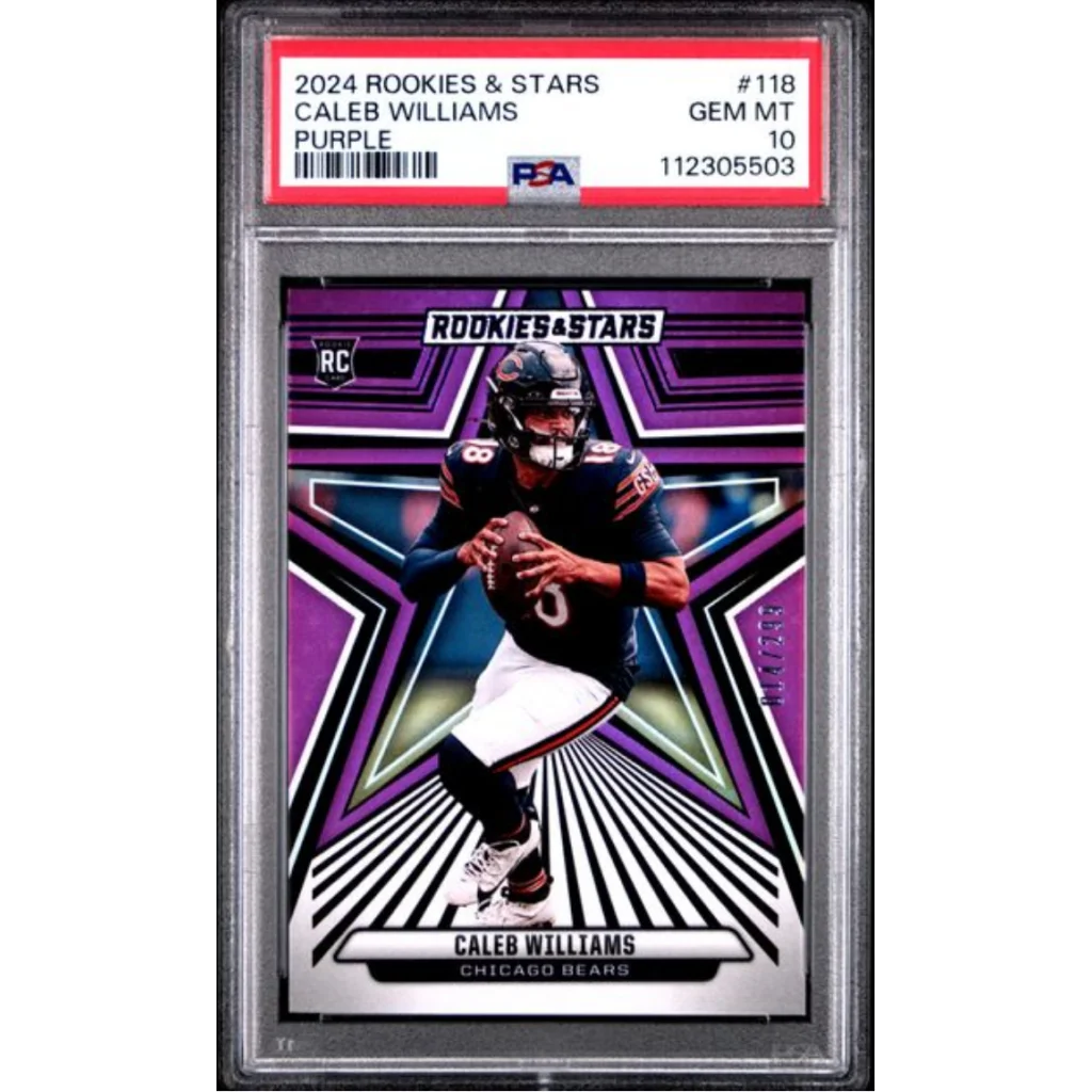 Graded 2024 Panini Rookies Stars Caleb Williams #118 Purple /299 Rookie RC Football Card PSA 10 Gem Mint | Hall of Fame Sports Memorabilia | vintageantiquesgifts.com