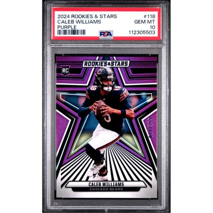 Graded 2024 Panini Rookies Stars Caleb Williams #118 Purple /299 Rookie RC Football Card PSA 10 Gem Mint | Hall of Fame Sports Memorabilia | vintageantiquesgifts.com