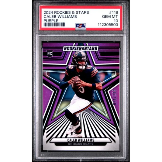 Graded 2024 Panini Rookies Stars Caleb Williams #118 Purple /299 Rookie RC Football Card PSA 10 Gem Mint | Hall of Fame Sports Memorabilia | vintageantiquesgifts.com
