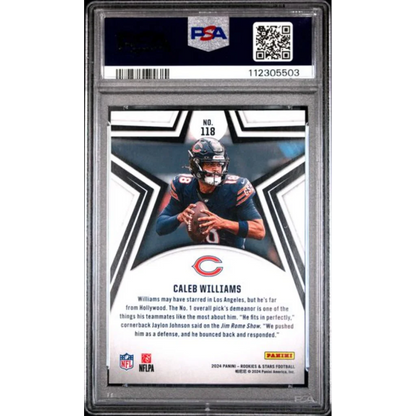 Graded 2024 Panini Rookies Stars Caleb Williams #118 Purple /299 Rookie RC Football Card PSA 10 Gem Mint | PSA 10 Gem Mint Graded Rookie Card | vintageantiquesgifts.com