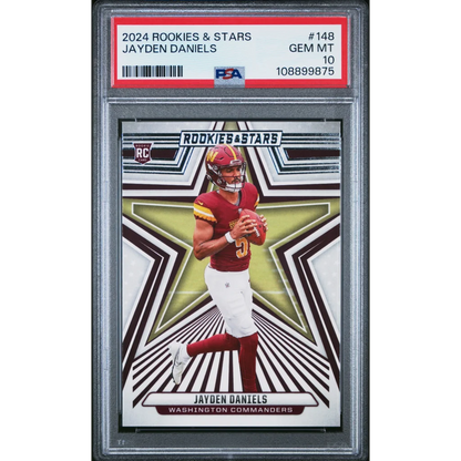 Graded PSA 10 Gem Mint 2024 Panini Rookies & Stars Jayden Daniels #148 RC Card
