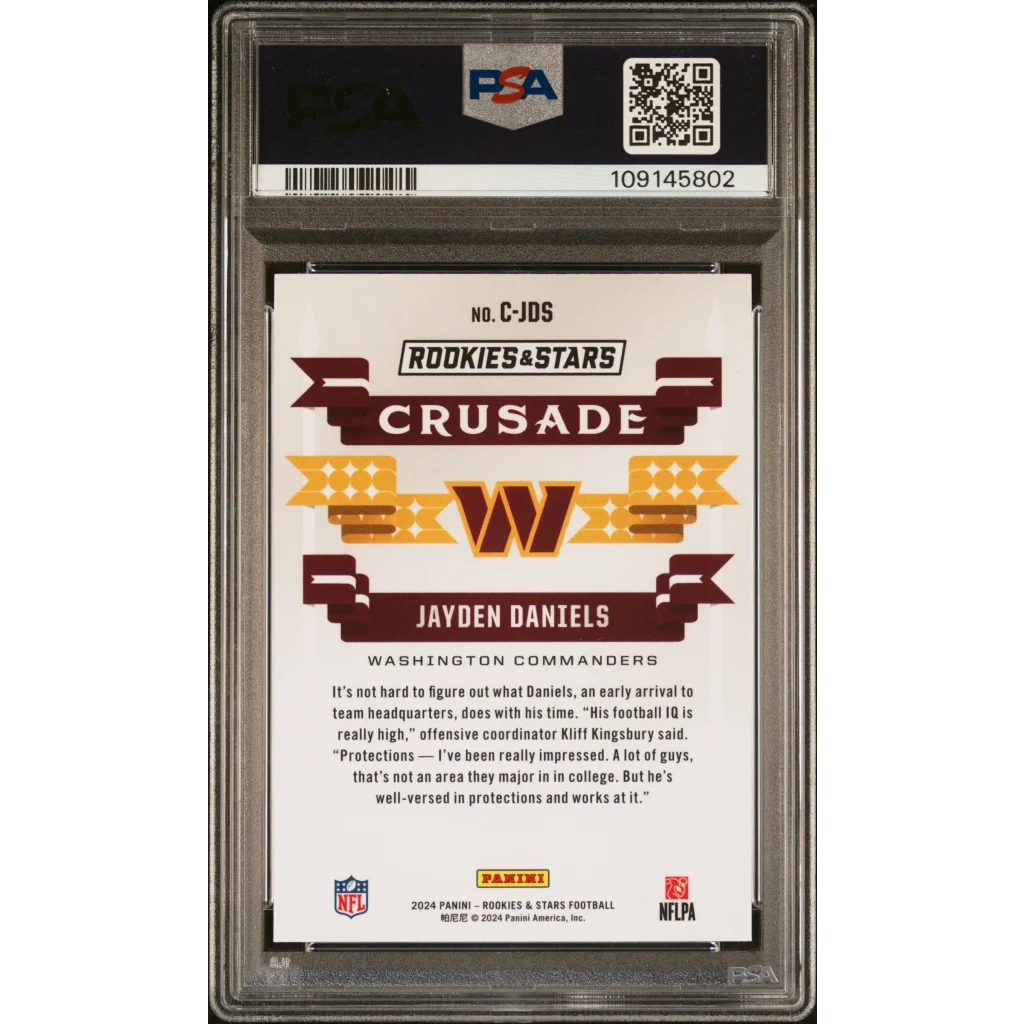 Graded PSA 10 Jayden Daniels 2024 Panini Rookie RC Football Card in Slab