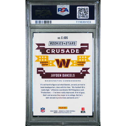 PSA graded Jayden Daniels Washington Commanders football card from Rookies & Stars Crusade