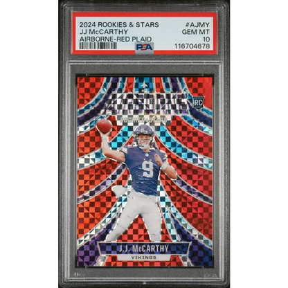 PSA graded JJ McCarthy airborne red plaid rookie card 2024
