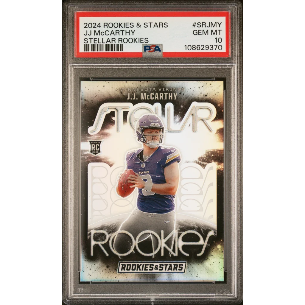 Graded 2024 Panini Rookies & Stars JJ McCarthy #SRJMY Stellar Rookies Rookie RC Football Card PSA 10 Gem Mint | Hall of Fame Sports Memorabilia | vintageantiquesgifts.com