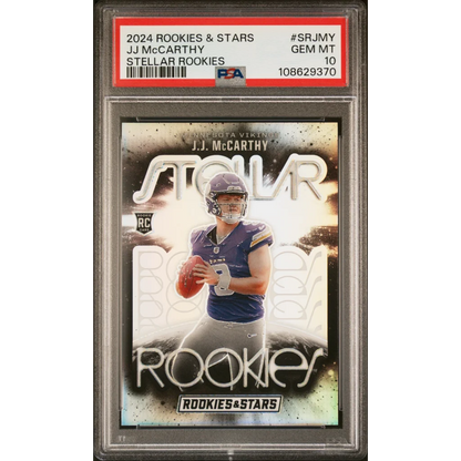 Graded 2024 Panini Rookies & Stars JJ McCarthy #SRJMY Stellar Rookies Rookie RC Football Card PSA 10 Gem Mint | Hall of Fame Sports Memorabilia | vintageantiquesgifts.com