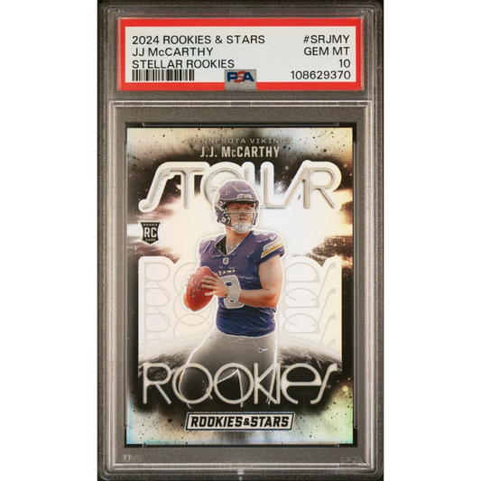 Graded 2024 Panini Rookies & Stars JJ McCarthy #SRJMY Stellar Rookies Rookie RC Football Card PSA 10 Gem Mint | Hall of Fame Sports Memorabilia | vintageantiquesgifts.com