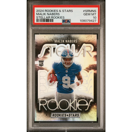 Graded 2024 Panini Rookies & Stars Malik Nabers #SRMNS Stellar Rookies Rookie RC Football Card PSA 10 Gem Mint | Hall of Fame Sports Memorabilia | vintageantiquesgifts.com