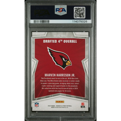 Graded Marvin Harrison Jr rookie football card from Panini Rookies in professional sports style