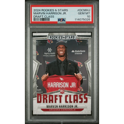 PSA graded Marvin Harrison Jr Rookie Card from Panini Rookies in gem mint condition