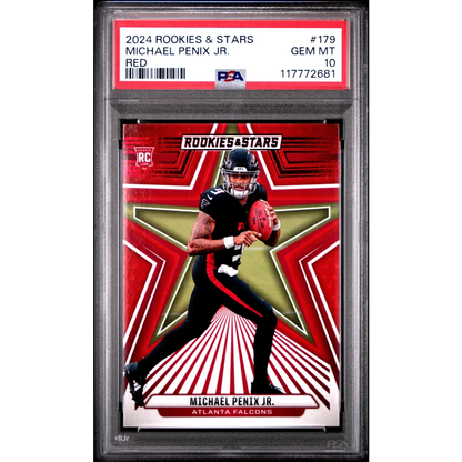Graded 2024 Panini Rookies & Stars Michael Penix Jr #179 Red Rookie RC Football Card PSA 10 Gem Mint